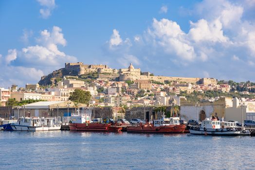 View of Milazzo town from the sea, Sicily, Italy