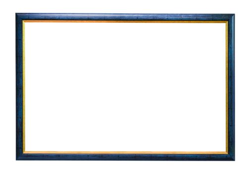 Blue wooden picture frame isolated on white background with clipping path