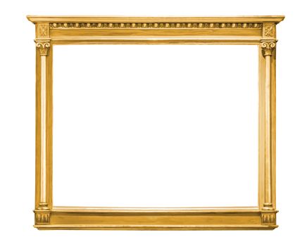 Gold decorative picture frame isolated on white background with clipping path