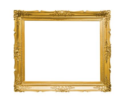 Gold decorative picture frame isolated on white background with clipping path