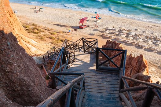 Wooden stairs to Falesia Beach, Algarve, Portugal