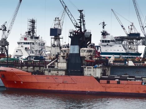 Oil Production Vessels and Supply Ships at the port of Walvis Bay, Namibia