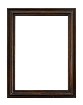 Dark wooden picture frame isolated on white background with clipping path