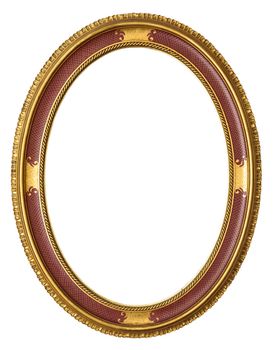 Oval golden decorative picture frame isolated on white background with clipping path