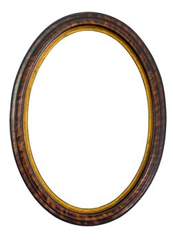 Oval wooden decorative picture frame isolated on white background with clipping path