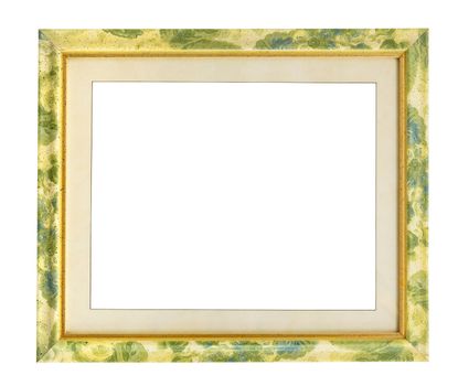 Picture frame with green floral pattern isolated on white background with clipping path