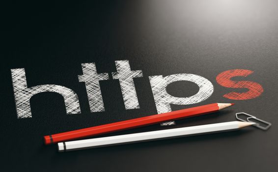 3D illustration of the acronym https written with red and white wooden pencils over black background.