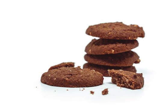 Traditional chocolate cashew butter cookies on white background for food and sweet desserts concept