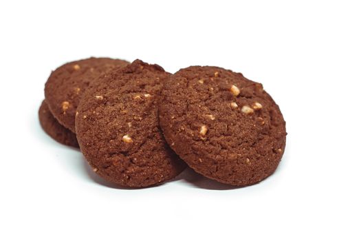 Traditional chocolate cashew butter cookies on white background for food and sweet desserts concept