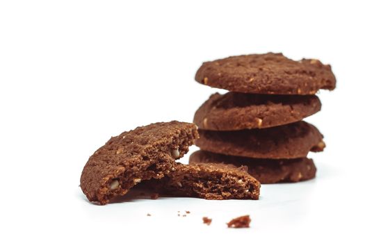 Traditional chocolate cashew butter cookies on white background for food and sweet desserts concept