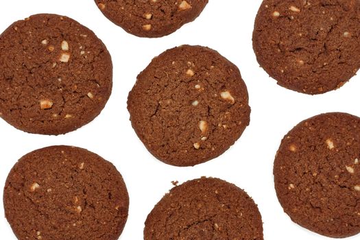 Traditional chocolate cashew butter cookies on white background for food and sweet desserts concept