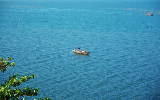 View of sea surface and fisherman boat for nature concept