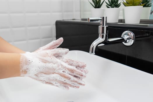 personal hygiene. washing hands, rubbing hand thoroughly with soap that has a lot of bubbles for cleaning and disinfection, prevention of spreading of germs during infections of COVID-19 Coronavirus outbreak situation