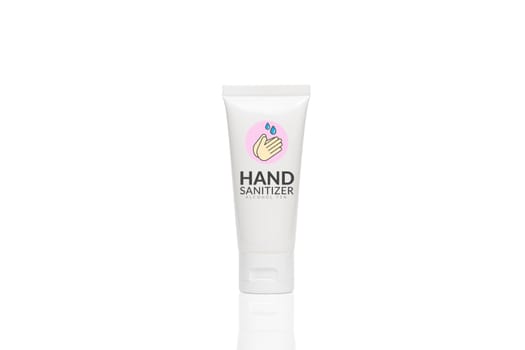 hand sanitizer alcohol gel in white plastic tube isolated on white background for disinfection, prevent spreading of germs during infections of COVID-19 Coronavirus outbreak situation