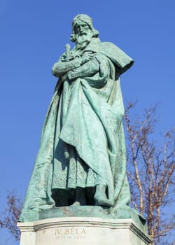 Budapest, HUNGARY - FEBRUARY 15, 2015 - Statue of king Bela IV in Hero's Square, Budapest, Hungary