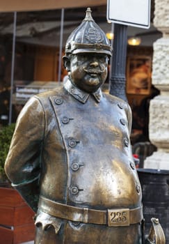 Budapest, HUNGARY - FEBRUARY 15, 2015 - The Policeman statue in Zryinyi Street