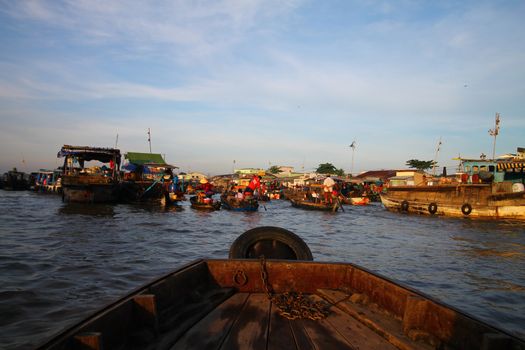Scenic view of the traditional Cai Rang Floating Market in Can tho, Vietnam