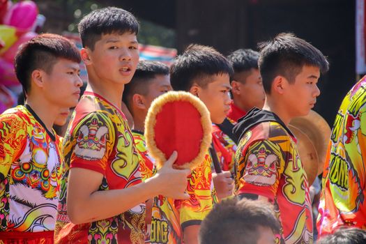 Editorial. Crowd of Vietnamese people celebrating the annual Dong Ky Firecracker Festival in Bac Ninh, Vietnam