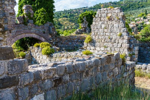 antique architecture, the remains of ancient buildings in the city of Bar on the Adriatic coast in Montenegro