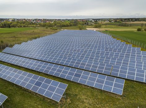 Solar panels from above. Aerial view, drone view, Poland