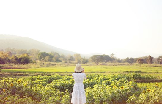 Travelling tour happy in Asia vacation fun summer . Tourist traveler on background view mockup text Traveling Trip Sightseeing Tourism concept