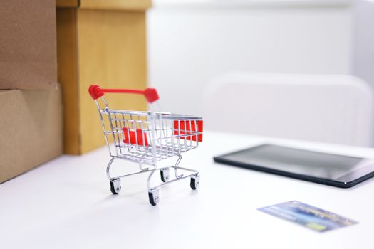 Shopping cart for Internet online shopping e-commerce online delivery service concept  