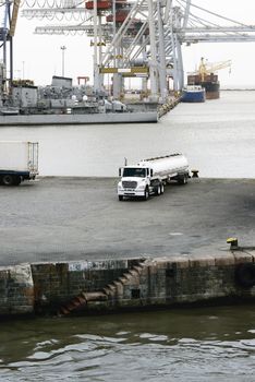 Fuel Truck Tanker At The Port Of Montevideo, Uruguay