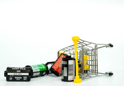 A Group of Film in The Market Cart Isolate on White Background