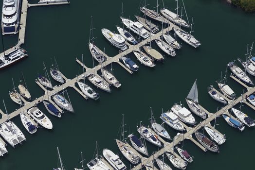 Aerial View Of Sail Boats Docked In A Marina