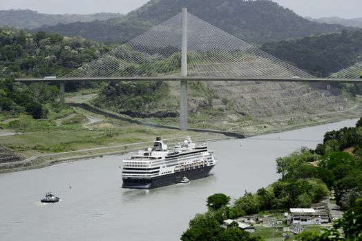 Large Cruise Ship Passing Under Panama's Centennial Bridge, Panama Canal