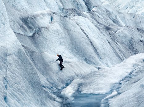 Ice Climber On Mendenhall Glacier, Juneau, Alaska 