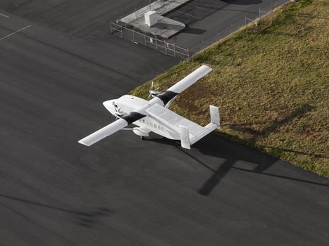 Top View Of A Single Engine Airplane Ready To Take Off