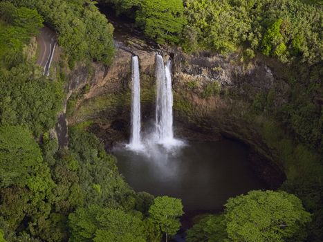 Aerial View Of A Waterfall In Kauai, Hawaii