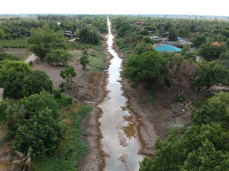 View of the dry canal, lacking water,Aerial view
