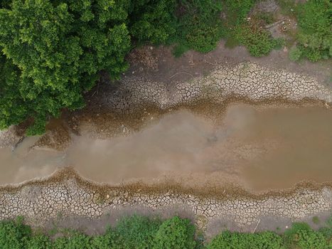High angle view of a river that is dry, lacking water,Aerial view