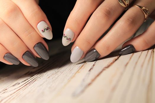 Perfect manicure and natural nails. Attractive modern nail art