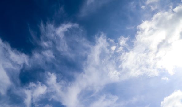 Stunning cirrus cloud formation panorama in a deep blue summer sky seen over Europe