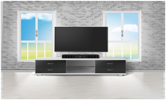 mock up illustration of entertainment set in a living room