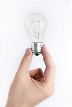 bulb in hand isolated on white background