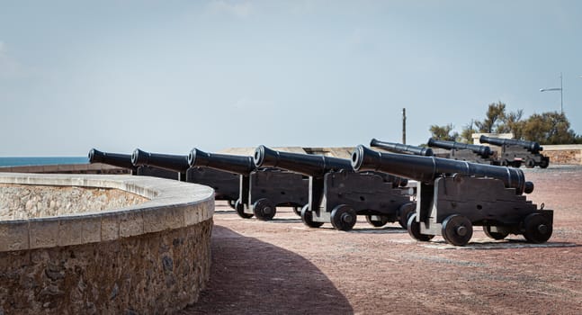 old cannons on the walls of Sable d'Olonne city, Vendee, France