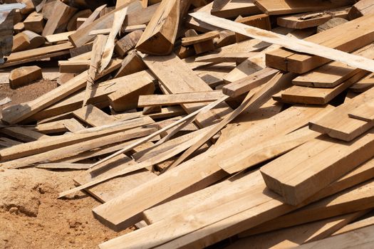 Large stack of wood planks, teak wood