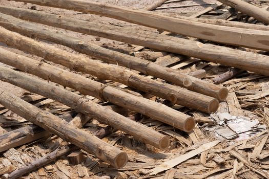 Large stack of wood planks, teak wood