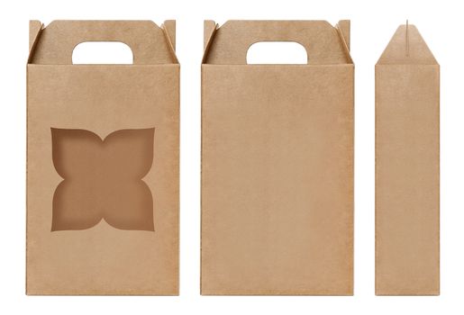 Box brown window shape cut out Packaging template, Empty kraft Box Cardboard isolated white background, Boxes Paper kraft natural material, Gift Box Brown Paper from Industrial Packaging carton