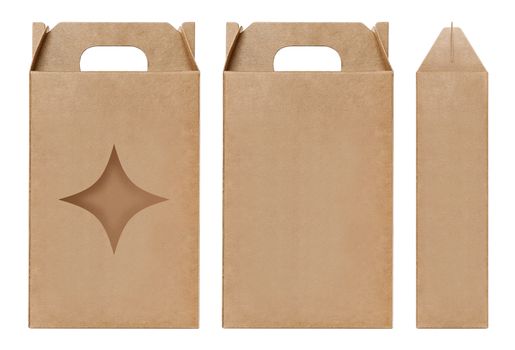 Box brown window Star shape cut out Packaging template, Empty kraft Box Cardboard isolated white background, Boxes Paper kraft natural material, Gift Box Brown Paper from Industrial Packaging carton