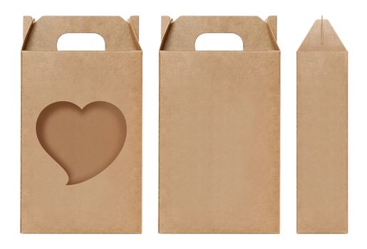 Box brown window Heart shape cut out Packaging template, Empty kraft Box Cardboard isolated white background, Boxes Paper kraft natural material, Gift Box Brown Paper from Industrial Packaging carton