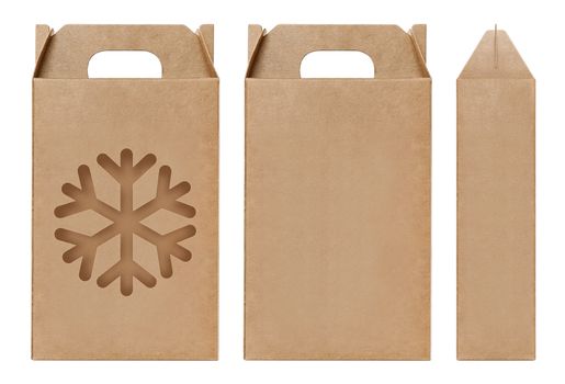 Box brown window Ice snow shape cut out Packaging template, Empty kraft Box Cardboard isolated white background, Boxes Paper kraft natural material, Gift Box Brown Paper from Industrial Packaging carton