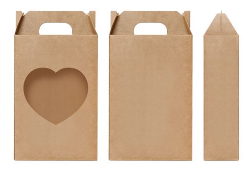 Box brown window Heart shape cut out Packaging template, Empty kraft Box Cardboard isolated white background, Boxes Paper kraft natural material, Gift Box Brown Paper from Industrial Packaging carton