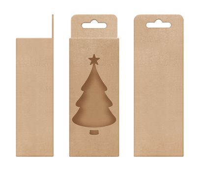 box, packaging, box brown for hanging cut out window Christmas tree shape open blank template for design product package