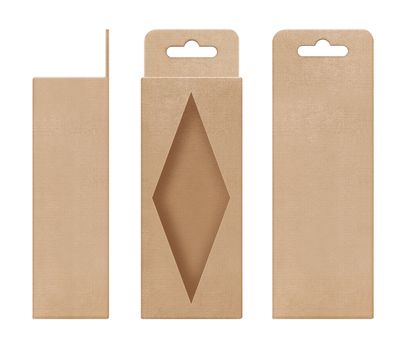 box, packaging, box brown for hanging cut out window shape open blank template for design product package