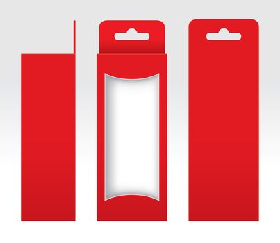 Hanging Red Box window cut out Packaging Template blank, Empty Box red Cardboard, Gift Boxes red kraft Package Carton, Premium red box empty